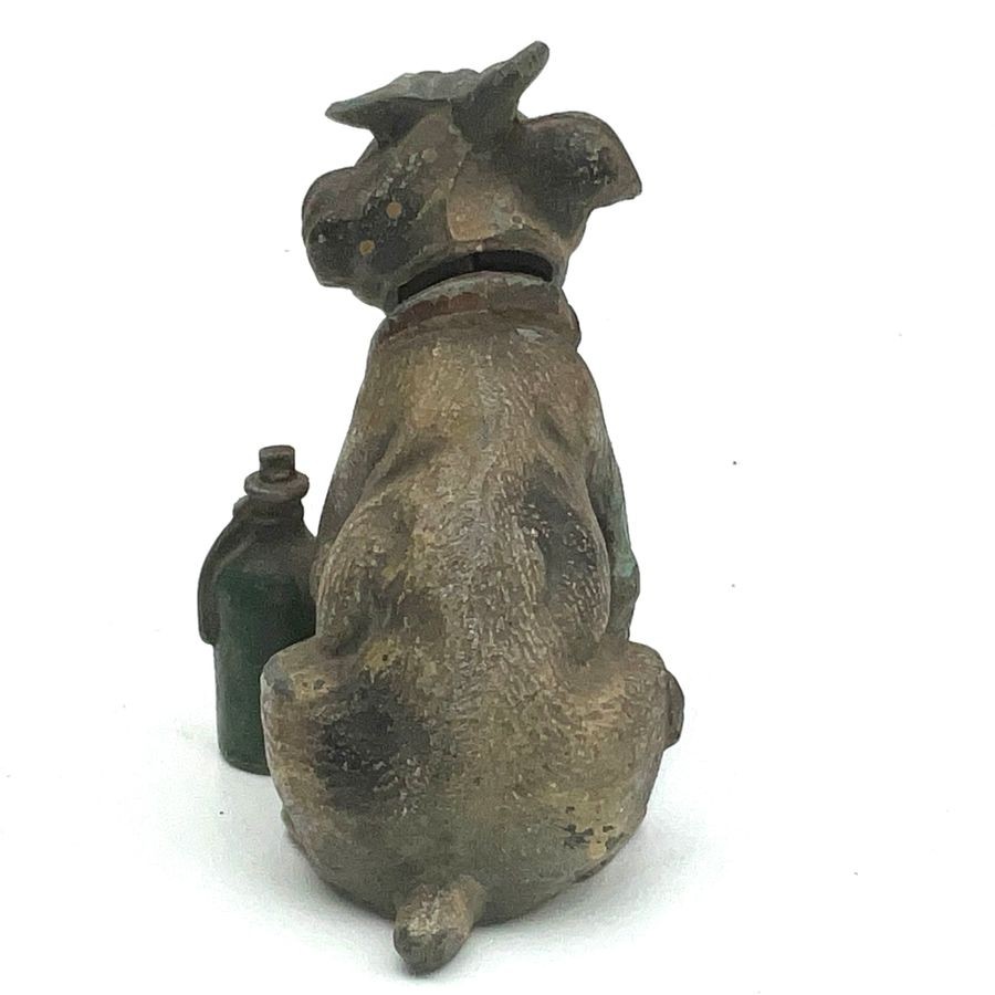 Austrian Cold Painted Dog With Nodding Head With Bandage And Drinks Bottle