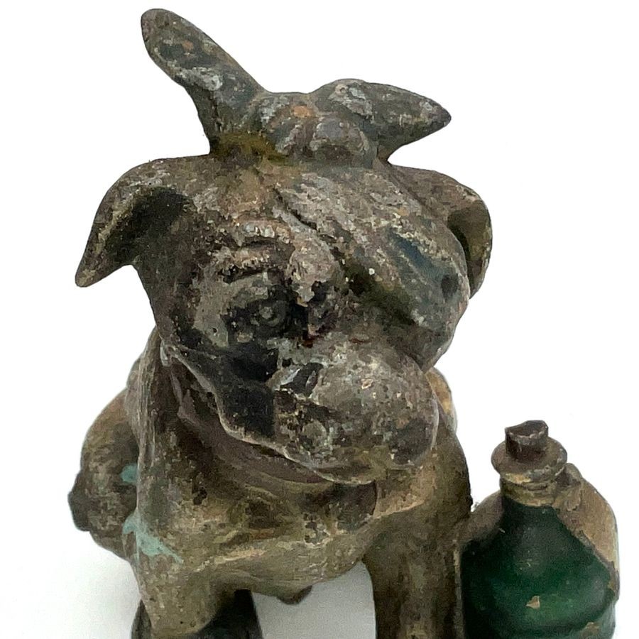 Austrian Cold Painted Dog With Nodding Head With Bandage And Drinks Bottle