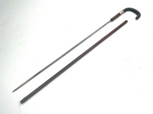 Gentleman’s Walking Stick Sword Stick With Horn Handle & Silver Collar