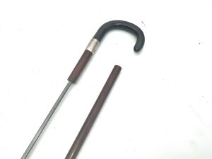 Hallmarked for birmingham 1901 wood being elm the handle is horn overall condition is very good being strong and sturdy firm in fitment length in full of 89 cm and from steels tip to top of handle being 84 cm diameter of stick 2 cm length of horn handle 11 cm, offering free delivery uk only, reference lc7 tel: we accept online payments for all our items listed: bank transfer cash on collection personal cheques or if wishing over the phone using your debit or credit cards, also doing layby payments plan, or email giving your address details & contact number and we shall send you your items invoice to make
