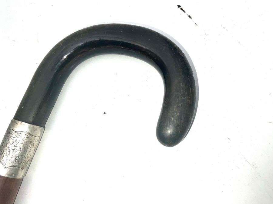 Gentleman’s Walking Stick Sword Stick With Horn Handle & Silver Collar