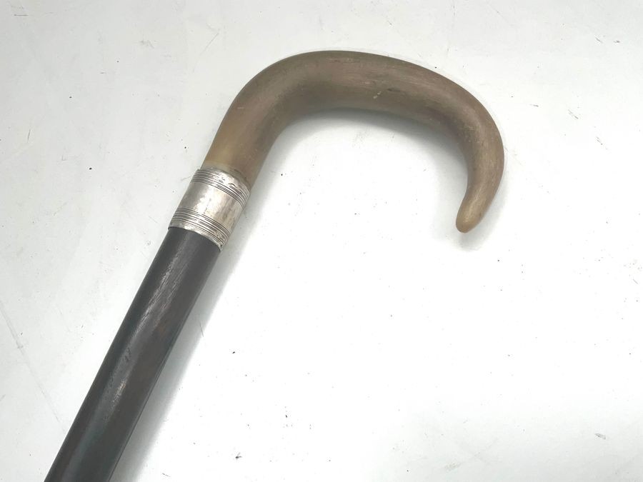 Horn Handled Gentleman’s Walking Stick Sword Stick With Silver Collar