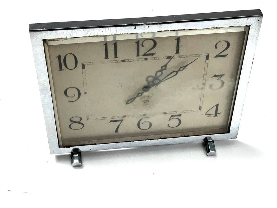 Clock Art Deco Mantle Chrome Frame