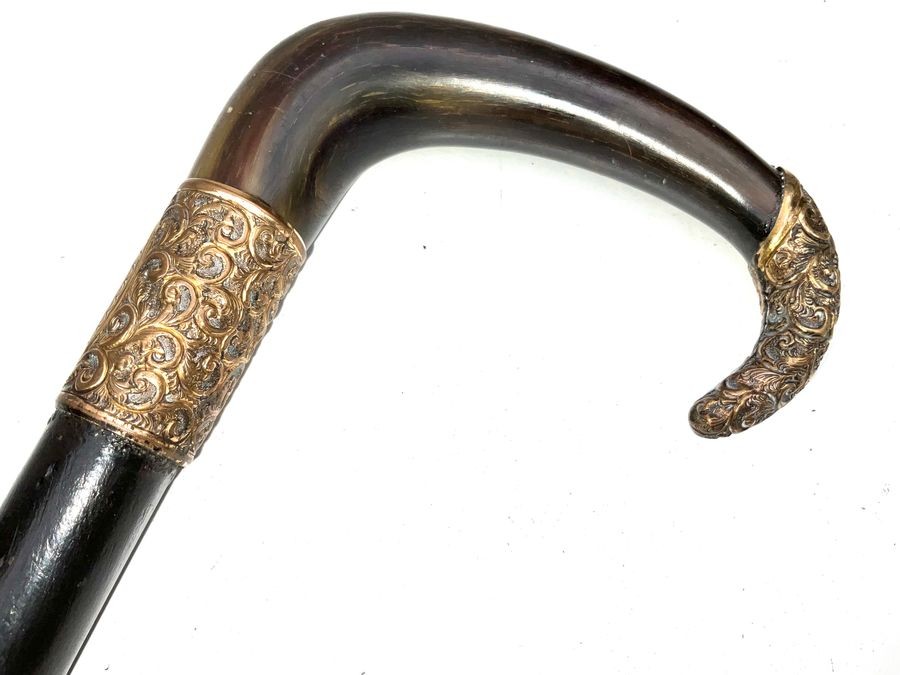 Gentleman's Horn  With 18ct Gold Plate Handle  & Ebonised Stick Sword Stick