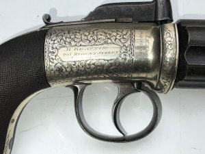 H beattie 205 regent street london belt pistol, 11 mm round shot sized very large almost .45 six shot single action, the condition of this pistols superb and actions excellent, length of 22 cm height 12 cm depth being 6 cm. Offering free uk delivery reference dbss tel: we accept online payments for all our items listed: bank transfer cash on collection personal cheques or if wishing over the phone using your debit or credit cards, also doing layby payments plan, or email giving your address details & contact number and we shall send you your items invoice to make