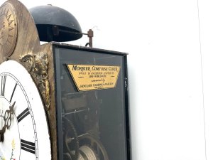The french antique morbier clock is known as a provincial or country french clock, distinguishing it from clocks made in lyon, beaune or paris. The clock was named after the village of morbier, located close to the swiss border between paris and geneva this one is quite rare and in excellent condition and fully working order comes with original key pendulum and wall bracket, sizes are height to include bracket 47 cm width 22 cm depth being 12 cm