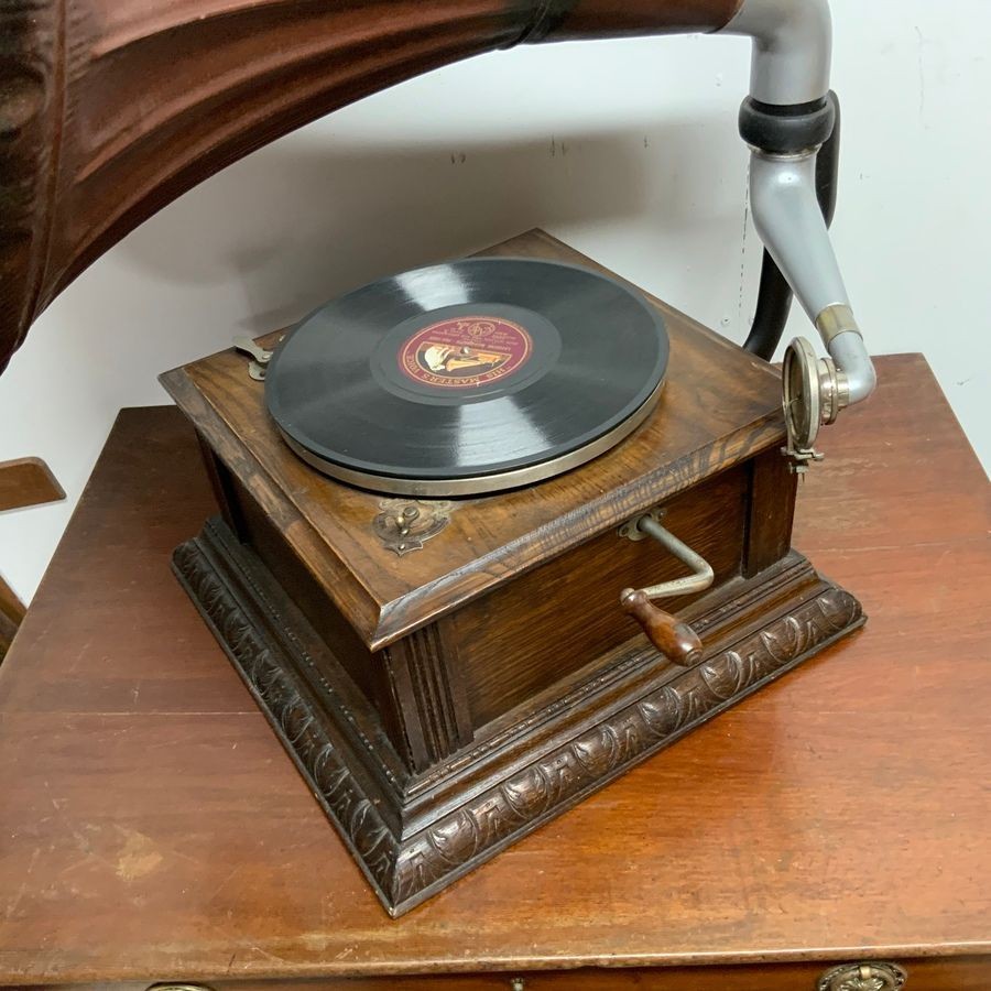 Horned Gramophone 1920’s Oak Cased