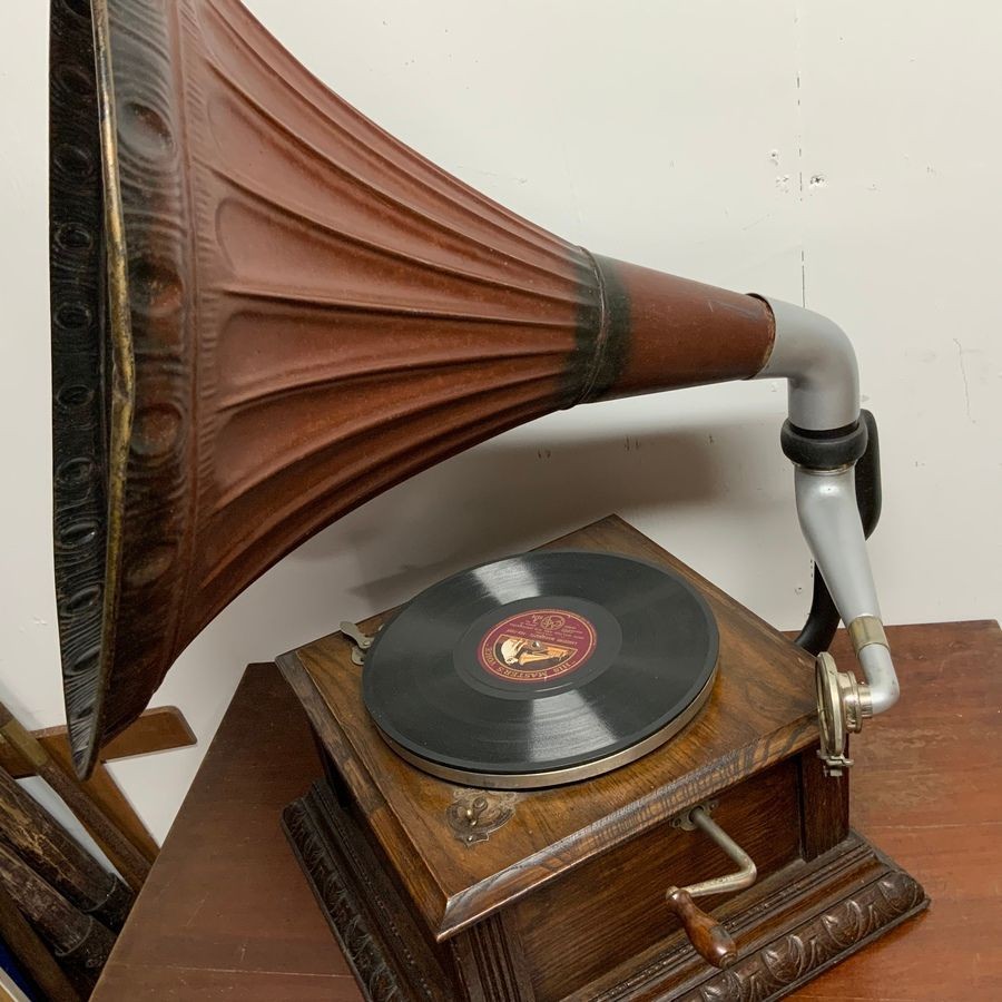 Horned Gramophone 1920’s Oak Cased