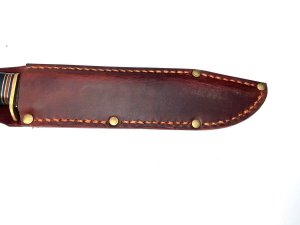 Mid victorian has new scabbards as old fell to pieces with age, horn handle heavy blade a real knife for the frontier, length of 33 cm in total,