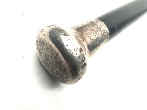 Believe to be german wm silver top. Stick comes in good condition all fitments firm and solid length in total 92 cm tops diameter 35 mm has the odd ding, the ebony sticks diameter from tops 20 mm tapering down to ferrule 15 mm, from the steels tip to top of handle being 80 cm, offering free uk delivery reference dr2 tel: we accept online payments for all our items listed: bank transfer cash on collection or if wishing over the phone using your debit or credit cards, also doing layby payments plan, or email giving your address details & contact number and we shall send you your items invoice to make