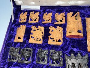 Fantastic carved ebony and sandalwood figures, comes complete and in their original box length of which is 48 cm width of 27 cm height being 7 cm. Material is faded on top, fantastic investment on this still practical commodity offering free delivery worldwide reference swr. Tel: we accept online payments for all our items listed: bank transfer cash on collection or if wishing over the phone using your debit or credit cards, also doing layby payments plan, or email giving your address details & contact number and we shall send you your items invoice to make