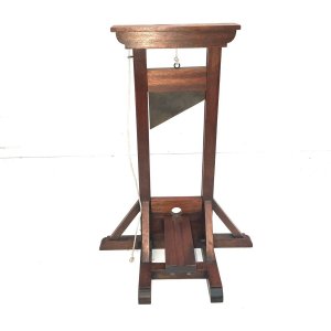 Miniature madame guillotine used primarily for cigars ends cutting, this one dates back late 19th century and the condition is very good though blades a little tarnished from little use, standing 38 cm width of 28 cm depth being 32 cm,