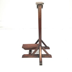 Miniature madame guillotine used primarily for cigars ends cutting, this one dates back late 19th century and the condition is very good though blades a little tarnished from little use, standing 38 cm width of 28 cm depth being 32 cm,