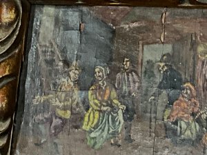 Small framed oil painting showing it’s age, has artists initials bottom right corner, painted on oak panel very old possibly early 18th century typical dutch composition, nice traditional wooden frame dark gilded gold paint, sizes are length 17 cm height 14 cm de-th being 2 cm, offering free delivery worldwide reference sb. Tel: we accept online payments for all our items listed: bank transfer cash on collection or if wishing over the phone using your debit or credit cards, also doing layby payments plan, or email giving your address details & contact number and we shall send you your items invoice to make