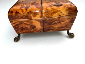 This exceptional sewing box circa 1800's with original liners and accessories, has four brass feet that are also original. The key sadly doesn't work the lock but looks nice, the boxes length is 25 cm depth of 19cm height to include feet 12 cm, offering free uk delivery reference dbss tel: we accept online payments for all our items listed: bank transfer cash on collection personal cheques or if wishing over the phone using your debit or credit cards, also doing lay by payments plan, or email giving your address details & contact number and we shall send you your items invoice to make