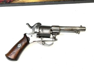 1850’s belgium 7 mm 6 shot revolver cartridge obsolete no licence required cocks and fires new springs fitted, in reasonable condition, offering free uk delivery reference drc8.