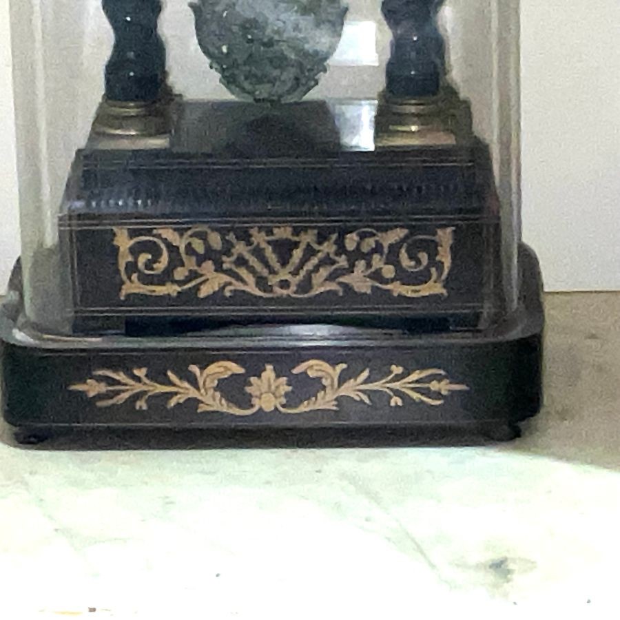 French Portico Clock Top French Maker. Under Glass Dome
