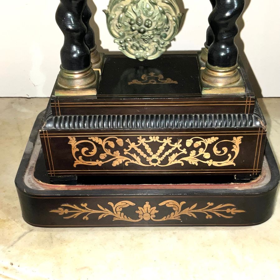 French Portico Clock Top French Maker. Under Glass Dome