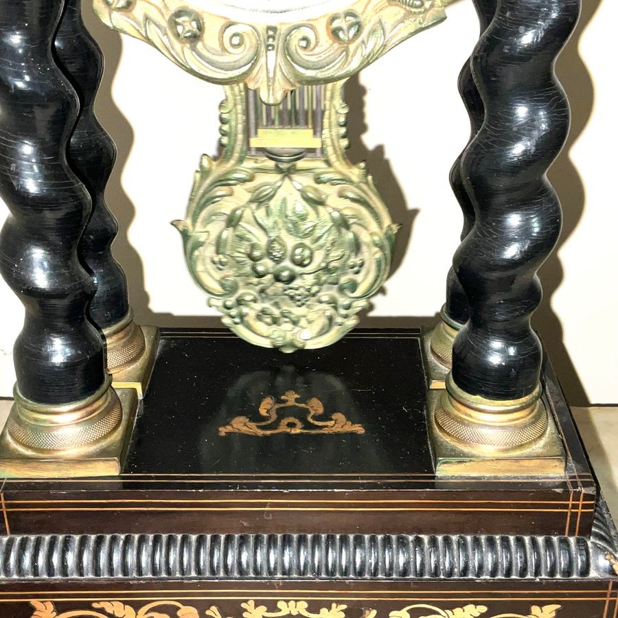 French Portico Clock Top French Maker. Under Glass Dome