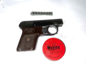 Pistols in good working order and condition comes with the hard to find webley tin of blanks, offering free delivery uk reference dr6. Tel: we accept online payments for all our items listed: bank transfer cash on collection or if wishing over the phone using your debit or credit cards, also doing layby payments plan, or email giving your address details & contact number and we shall send you your items invoice to make