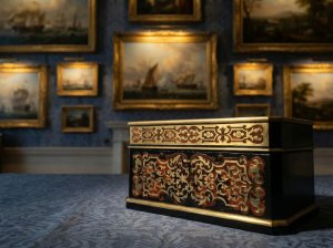 For sale is this antique french tortoise shell & boulle tea caddy box inner cannisters sugar dish. The tea caddy is in good condition and it comes complete with internal cannisters and a sugar/mixing bowl, although the bowl could be a later addition. There is small wear on the back edge as per photo and on one of the cannisters lids. The measurements are 15cm high, 14cm depth and 27cm length. It has a french lock and what appears to be the original key. Tel: we accept online payments for all our items listed: bank transfer cash on collection personal cheques or if wishing over the phone using your debit or credit cards, also doing layby payments plan, or email giving your address details & contact number and we shall send you your items invoice to make
