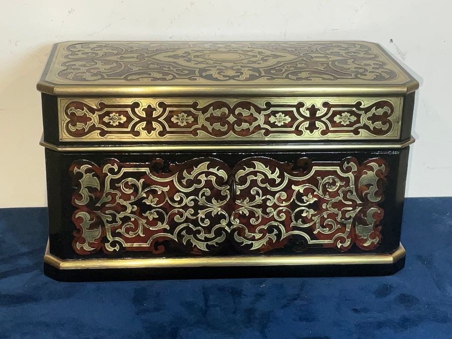 Antique French Tortoise Shell Tea Caddy Box - Key - Inner Cannisters - Sugar Dish 1820