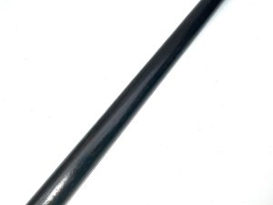 Crook handled hardwood stick, the plain silver collars hallmarked for london 1943, overall condition is very good, having the total length of 89 cm across the crook handle being 12 cm, diameter of stick from handles 2.5 cm tapering down to the ferrule 2 cm, from the high tensioned blades tip to top of handle is 82 cm, all fittings are firm and sticks exceptionally strong,