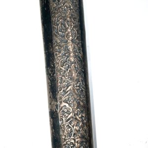 Bone carved grip silver scabbard blade is remarkable, overall conditions good though showing some wear, this is an important item from indonesia owned by an important family length in total being 49cm width across guards 19cm depth of 6cm at top of the bones grip. We accept online payments for all our items listed: bank transfer cash on collection or if wishing over the phone using your debit or credit cards, also doing lay-by payments plan, or email giving your address details and contact number and we shall send you your items invoice to make payment with your card