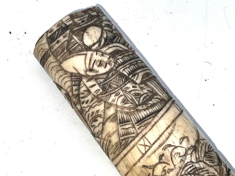 Tsuka Japanese Carved Bone Tanto Handle.
