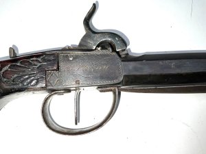 Belgium box lock percussion .550 smooth bore with spring bayonet made by antoine ronge 1764-1834 comes in good working order, nice pirouette inlays to pistols grip length in total with bayonet folded of 30 cm height 14 cm depth being 25 mm, offering free uk delivery reference dbss. Tel: we accept online payments for all our items listed: bank transfer cash on collection or if wishing over the phone using your debit or credit cards, also doing layby payments plan, or email giving your address details & contact number and we shall send you your items invoice to make