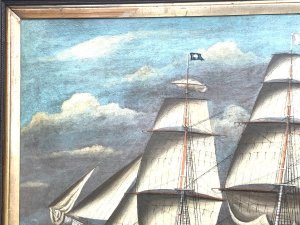 Oil on canvas of the royal navy hms swift 14-gun british royal navy sloop-of-war built in 1763, measuring 28 meters and armed with 6-pounder cannons, that sank off puerto deseado, patagonia, in march 1770. Primarily used for surveying and scouting, it was wrecked while stationed near the falkland islands, with the site discovered in 1982, this painting of oil on canvas is attributed to the artist john scott 1802-1885 the size of the pictures frames quite large being 125 cm in length height being 86 cm the canvas is in undamaged condition the frame has some blemishes of time, offering free uk delivery, reference bbb, tel: we accept online payments for all our items listed: bank transfer cash on collection or if wishing over the phone using your debit or credit cards, also doing layby payments plan, or email giving your address details & contact number and we shall send you your items invoice to make