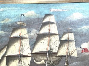 Oil on canvas of the royal navy hms swift 14-gun british royal navy sloop-of-war built in 1763, measuring 28 meters and armed with 6-pounder cannons, that sank off puerto deseado, patagonia, in march 1770. Primarily used for surveying and scouting, it was wrecked while stationed near the falkland islands, with the site discovered in 1982, this painting of oil on canvas is attributed to the artist john scott 1802-1885 the size of the pictures frames quite large being 125 cm in length height being 86 cm the canvas is in undamaged condition the frame has some blemishes of time, offering free uk delivery, reference bbb, tel: we accept online payments for all our items listed: bank transfer cash on collection or if wishing over the phone using your debit or credit cards, also doing layby payments plan, or email giving your address details & contact number and we shall send you your items invoice to make