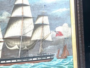 Oil on canvas of the royal navy hms swift 14-gun british royal navy sloop-of-war built in 1763, measuring 28 meters and armed with 6-pounder cannons, that sank off puerto deseado, patagonia, in march 1770. Primarily used for surveying and scouting, it was wrecked while stationed near the falkland islands, with the site discovered in 1982, this painting of oil on canvas is attributed to the artist john scott 1802-1885 the size of the pictures frames quite large being 125 cm in length height being 86 cm the canvas is in undamaged condition the frame has some blemishes of time, offering free uk delivery, reference bbb, tel: we accept online payments for all our items listed: bank transfer cash on collection or if wishing over the phone using your debit or credit cards, also doing layby payments plan, or email giving your address details & contact number and we shall send you your items invoice to make