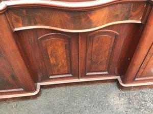 Condition good has some missing veneer on base plinth easily remedied good strong item nice inverted front middle section, length in total 184cm height 94cm depth at widest 56cm, offering free uk delivery, reference dtf. International tel: we accept online payments for all our items listed: bank transfer cash on collection personal cheques or if wishing over the phone using your debit or credit cards, also doing layby payments plan, or email giving your address details & contact number and we shall send you your items invoice to make