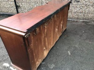 Condition good has some missing veneer on base plinth easily remedied good strong item nice inverted front middle section, length in total 184cm height 94cm depth at widest 56cm, offering free uk delivery, reference dtf. International tel: we accept online payments for all our items listed: bank transfer cash on collection personal cheques or if wishing over the phone using your debit or credit cards, also doing layby payments plan, or email giving your address details & contact number and we shall send you your items invoice to make