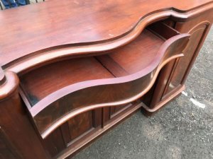 Condition good has some missing veneer on base plinth easily remedied good strong item nice inverted front middle section, length in total 184cm height 94cm depth at widest 56cm, offering free uk delivery, reference dtf. International tel: we accept online payments for all our items listed: bank transfer cash on collection personal cheques or if wishing over the phone using your debit or credit cards, also doing layby payments plan, or email giving your address details & contact number and we shall send you your items invoice to make