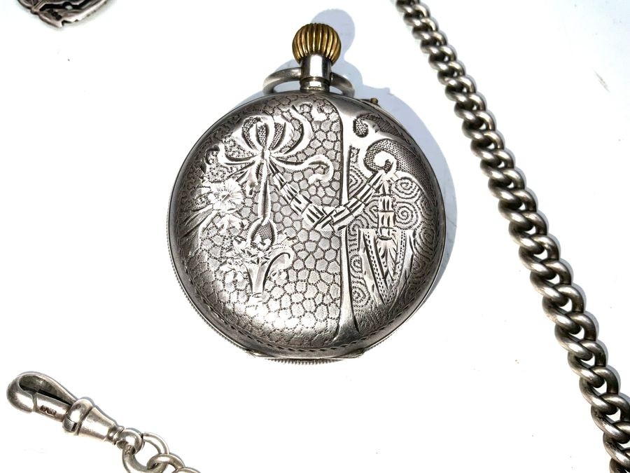 Pocket Watch & Chain Full Hunter Solid Silver