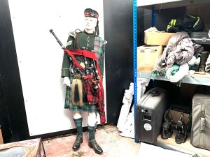 In all original dress with authentic bag pipes the figure stands 6ft 3 inches, overall condition is very good,