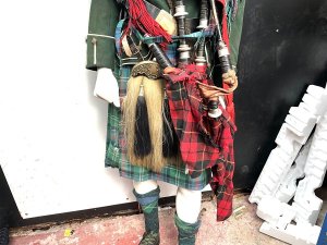 In all original dress with authentic bag pipes the figure stands 6ft 3 inches, overall condition is very good,