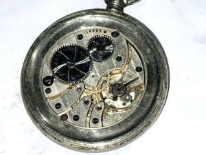 Good sized heavy quality mans pocket watch, comes in working order, will need a good clean and service, 6 cm diameter dial is good as is glass, both needing a polish and clean, the robust case is not silver hallmarked consider owner was a soldier,