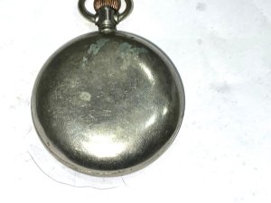 Good sized heavy quality mans pocket watch, comes in working order, will need a good clean and service, 6 cm diameter dial is good as is glass, both needing a polish and clean, the robust case is not silver hallmarked consider owner was a soldier,