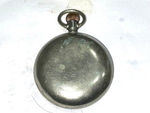 Good sized heavy quality mans pocket watch, comes in working order, will need a good clean and service, 6 cm diameter dial is good as is glass, both needing a polish and clean, the robust case is not silver hallmarked consider owner was a soldier,