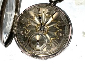 Watch is in excellent condition and fully working order recent service too, lovely silver and gold dial rare manchester maker too, comes with working key diameter in total being 5 cm, offering free delivery worldwide reference abox. Tel: we accept online payments for all our items listed: bank transfer cash on collection or if wishing over the phone using your debit or credit cards, also doing layby payments plan, or email giving your address details & contact number and we shall send you your items invoice to make