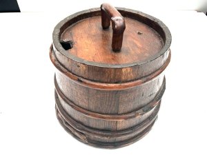 Very early note the wooden cooper hoops, these were used before the advent of steel hoops, overall conditions very good a must for the naval purist's collection, standing 33 cm high the bases diameter being 33 cm,