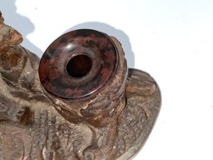 Victorian made for the quill and ink overall condition is good showing some cracks from shrinking over time but still solid and remarkable length of 14 cm height being 124 mm depth 73 mm,