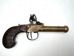 Early 18th century, in good working order and condition 10mm bore working safety on half and full cock, superb carved walnut grip having overall length of 20 cm heights 11 cm depth being 28 mm, offering free uk delivery reference dbss tel: we accept online payments for all our items listed: bank transfer cash on collection or if wishing over the phone using your debit or credit cards, also doing layby payments plan, or email giving your address details & contact number and we shall send you your items invoice to make