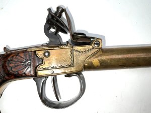 Early 18th century, in good working order and condition 10mm bore working safety on half and full cock, superb carved walnut grip having overall length of 20 cm heights 11 cm depth being 28 mm, offering free uk delivery reference dbss tel: we accept online payments for all our items listed: bank transfer cash on collection or if wishing over the phone using your debit or credit cards, also doing layby payments plan, or email giving your address details & contact number and we shall send you your items invoice to make