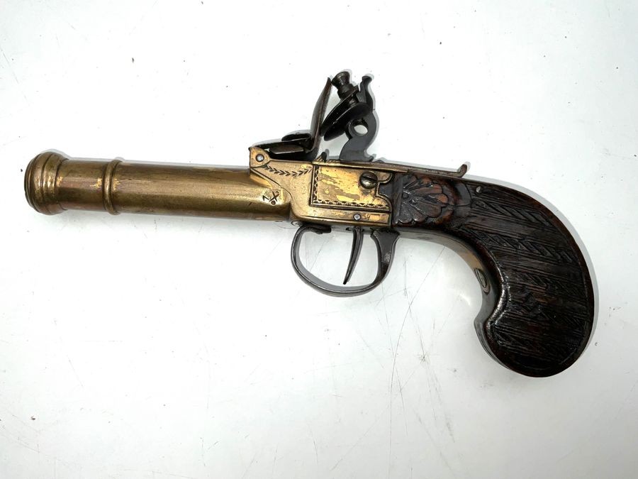 Flintlock Brass Cannon Barrel Overcoat Pistol