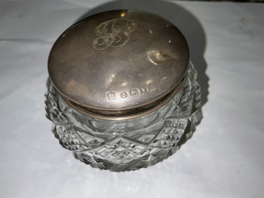 Primary image for Silver Topped Cut Glass Trinket Jar