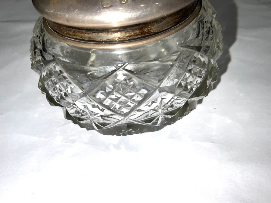 Silver Topped Cut Glass Trinket Jar